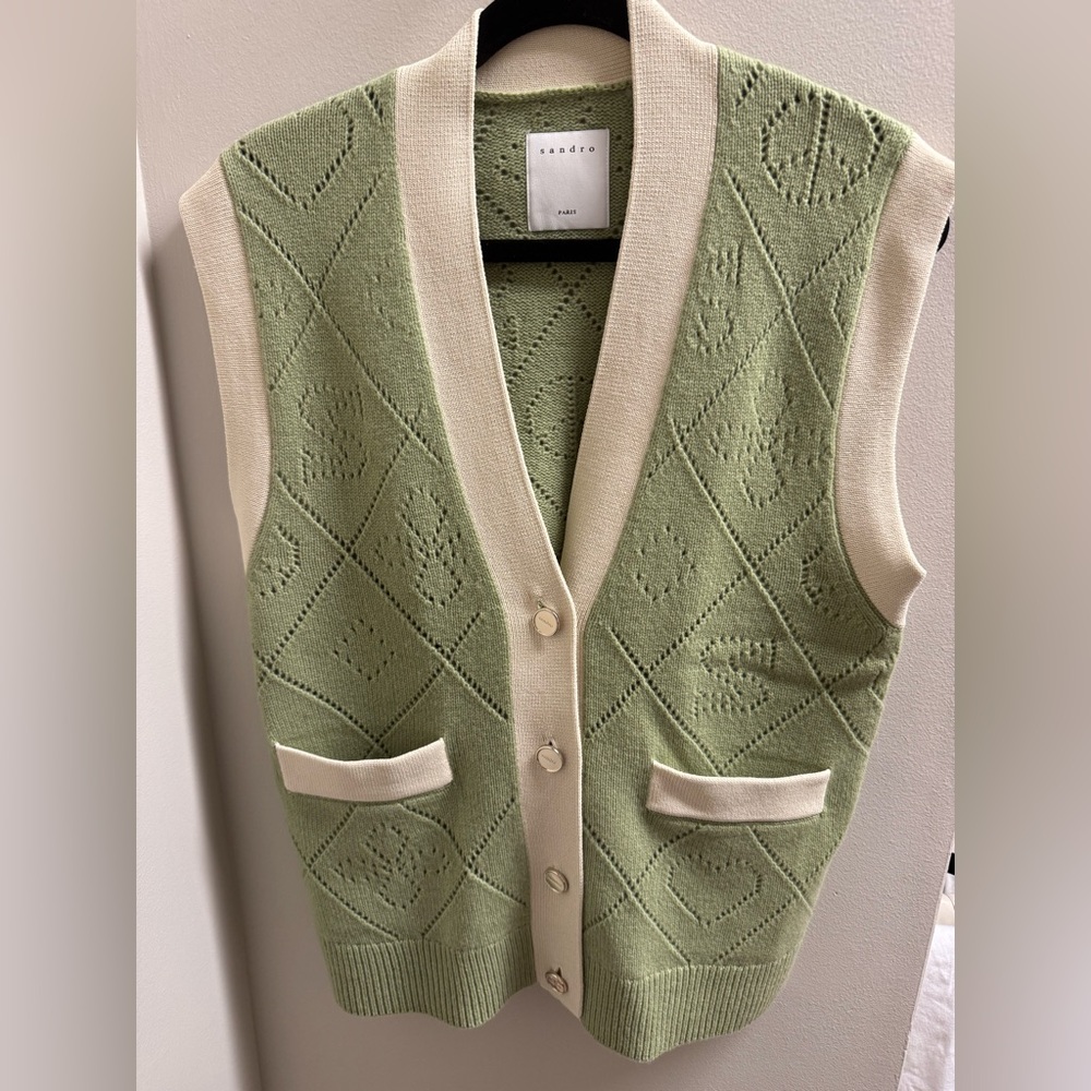 Sandro green and cream 0 vest